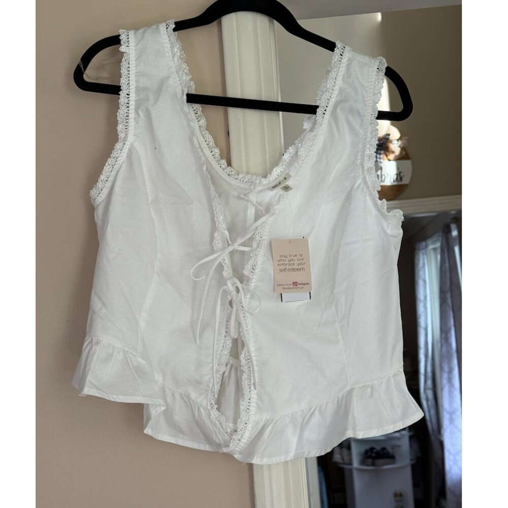 Selfie White Tie Up Top Size XL Woman NEW with Tags